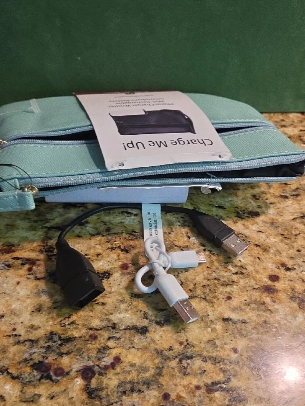 mundi Mint Blue Wristlet Charger Pouch with Detachable Power Bank